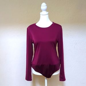 12 Thompson Burgundy Long Sleeve Contrast Bodysuit Size XL
